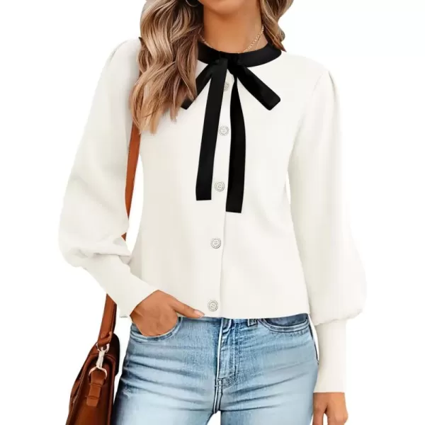 imageZESICA Womens Fall Winter Cardigan Sweaters Long Lantern Sleeve Open Front Button Down Comfy Knitted Outerwear CoatWhite