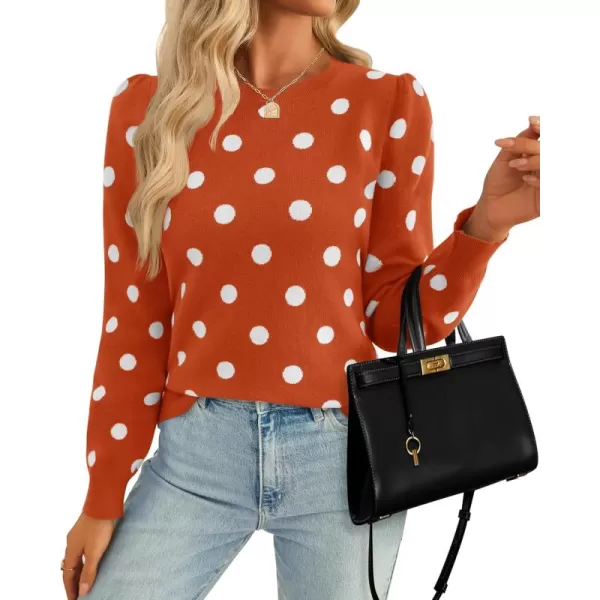 imageZESICA Womens Long Sleeve Sweaters 2024 Fall Crewneck Polka Dots Ribbed Knit Casual Soft Pullover Sweater TopsOrange