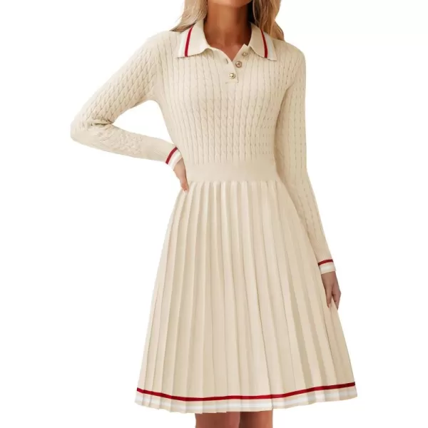 imageZESICA Womens Midi Sweater Dress 2024 Fall Long Sleeve Cable Ribbed Knit A Line Swing Pleated DressesBeige