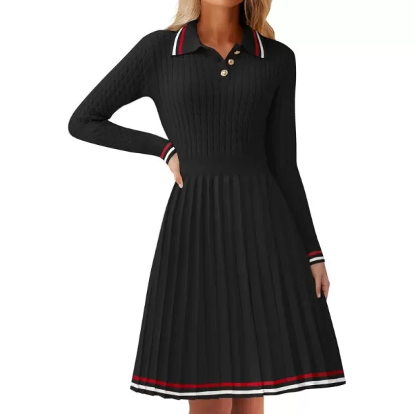 imageZESICA Womens Midi Sweater Dress 2024 Fall Long Sleeve Cable Ribbed Knit A Line Swing Pleated DressesBlack