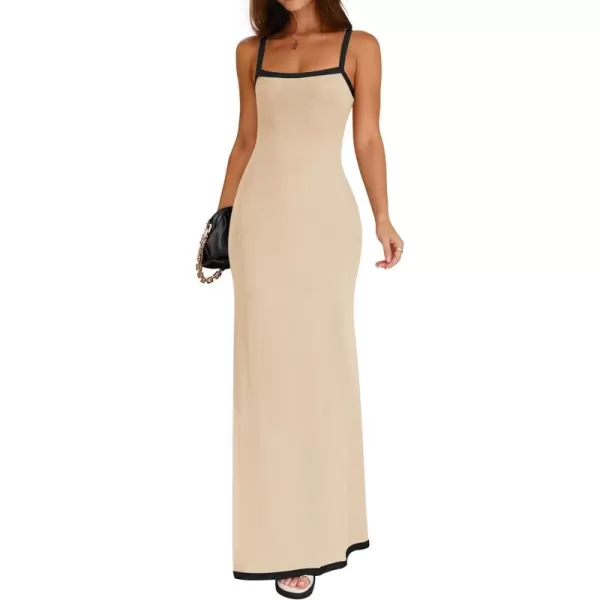 imageZESICA Womens Summer Spaghetti Straps Maxi Dress 2024 Sleeveless Square Neck Lightweight Long Beach DressesApricot