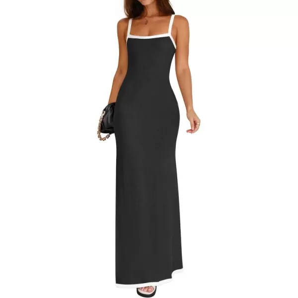 imageZESICA Womens Summer Spaghetti Straps Maxi Dress 2024 Sleeveless Square Neck Lightweight Long Beach DressesBlack
