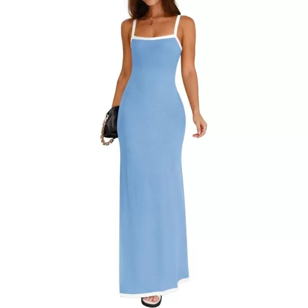 imageZESICA Womens Summer Spaghetti Straps Maxi Dress 2024 Sleeveless Square Neck Lightweight Long Beach DressesBlue