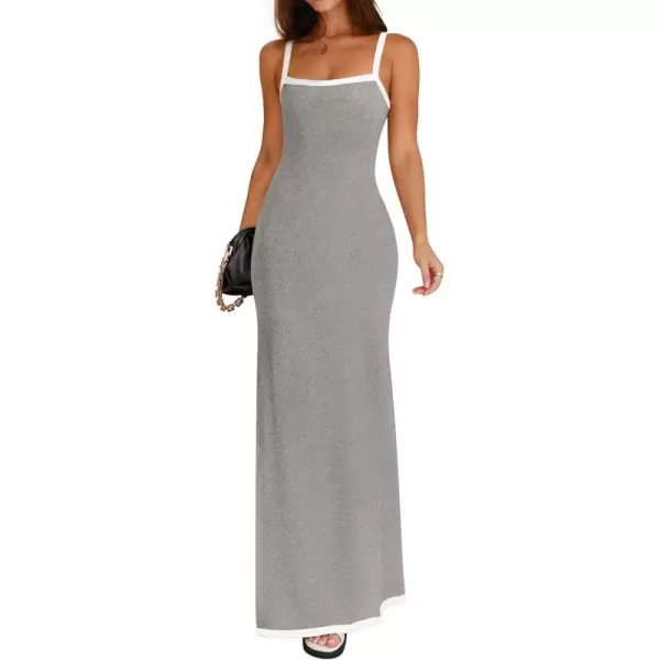 imageZESICA Womens Summer Spaghetti Straps Maxi Dress 2024 Sleeveless Square Neck Lightweight Long Beach DressesGray