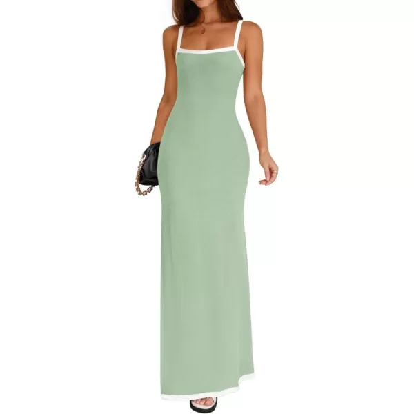 imageZESICA Womens Summer Spaghetti Straps Maxi Dress 2024 Sleeveless Square Neck Lightweight Long Beach DressesGreen