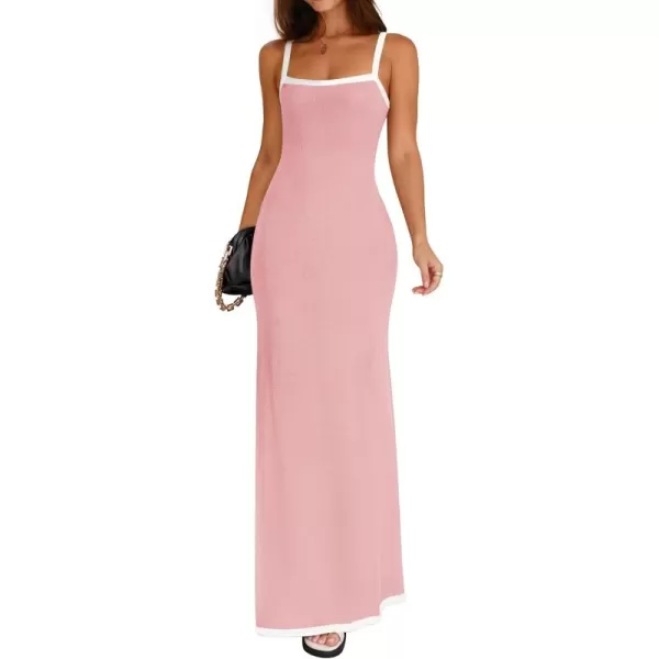 imageZESICA Womens Summer Spaghetti Straps Maxi Dress 2024 Sleeveless Square Neck Lightweight Long Beach DressesPink