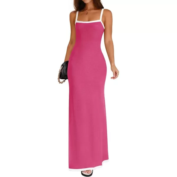 imageZESICA Womens Summer Spaghetti Straps Maxi Dress 2024 Sleeveless Square Neck Lightweight Long Beach DressesRose