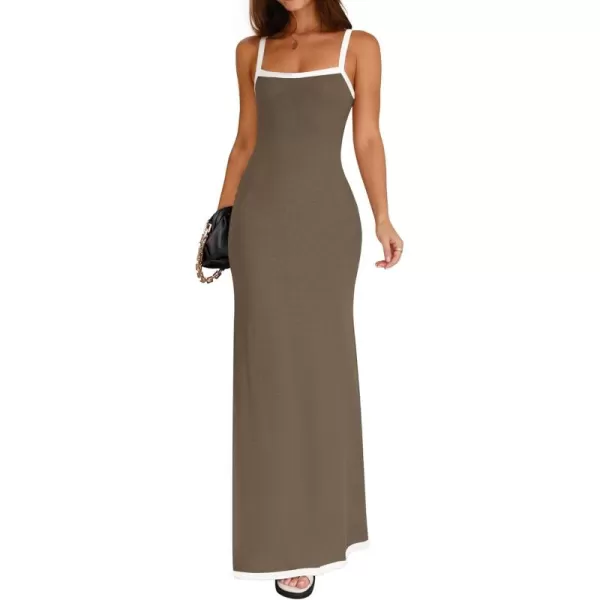 imageZESICA Womens Summer Spaghetti Straps Maxi Dress 2024 Sleeveless Square Neck Lightweight Long Beach DressesTaupe