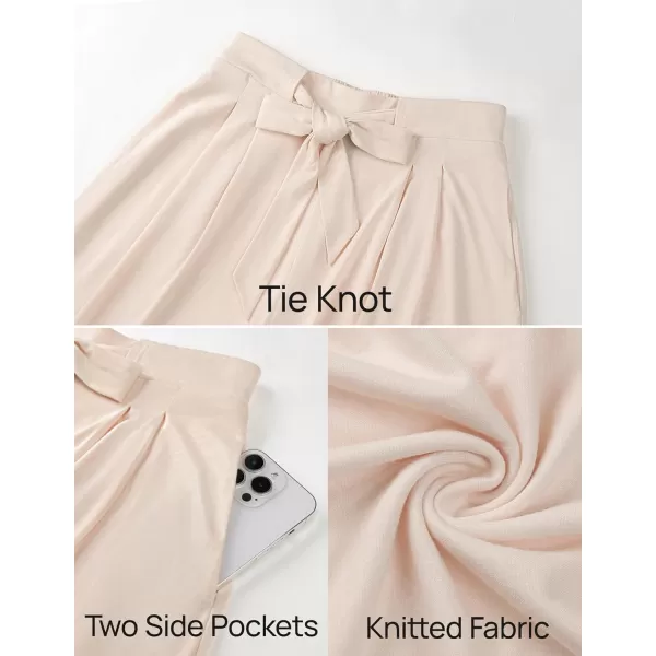 imageZESICA Womens 2024 Fall Knit Wide Leg Pajama Pants High Waist Adjustable Knot Loose Casual Flowy Long Trousers with PocketsApricot
