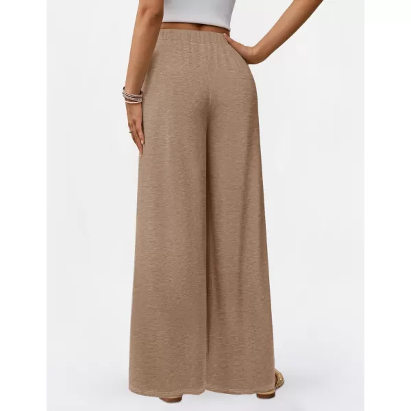 imageZESICA Womens 2024 Fall Knit Wide Leg Pajama Pants High Waist Adjustable Knot Loose Casual Flowy Long Trousers with PocketsBrown