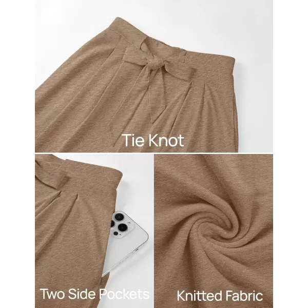 imageZESICA Womens 2024 Fall Knit Wide Leg Pajama Pants High Waist Adjustable Knot Loose Casual Flowy Long Trousers with PocketsBrown