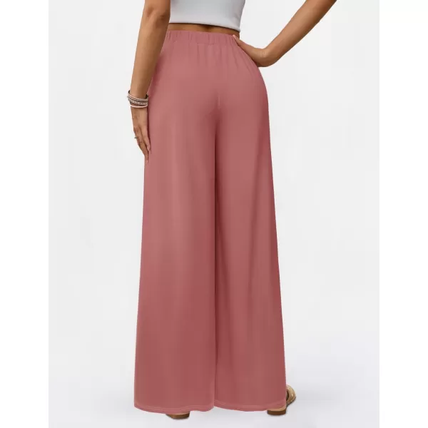 imageZESICA Womens 2024 Fall Knit Wide Leg Pajama Pants High Waist Adjustable Knot Loose Casual Flowy Long Trousers with PocketsDirty Pink