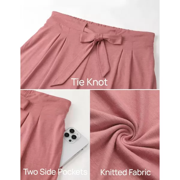 imageZESICA Womens 2024 Fall Knit Wide Leg Pajama Pants High Waist Adjustable Knot Loose Casual Flowy Long Trousers with PocketsDirty Pink