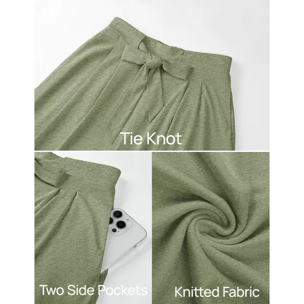 imageZESICA Womens 2024 Fall Knit Wide Leg Pajama Pants High Waist Adjustable Knot Loose Casual Flowy Long Trousers with PocketsGreen