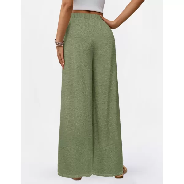imageZESICA Womens 2024 Fall Knit Wide Leg Pajama Pants High Waist Adjustable Knot Loose Casual Flowy Long Trousers with PocketsGreen