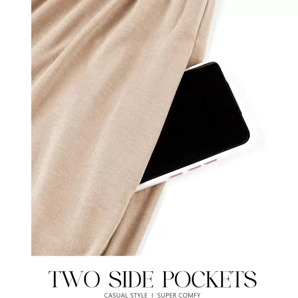 imageZESICA Womens 2024 Fall Long Sleeve Dress Crewneck Casual Loose Pleated Tiered Swing Midi Dresses with PocketsApricot
