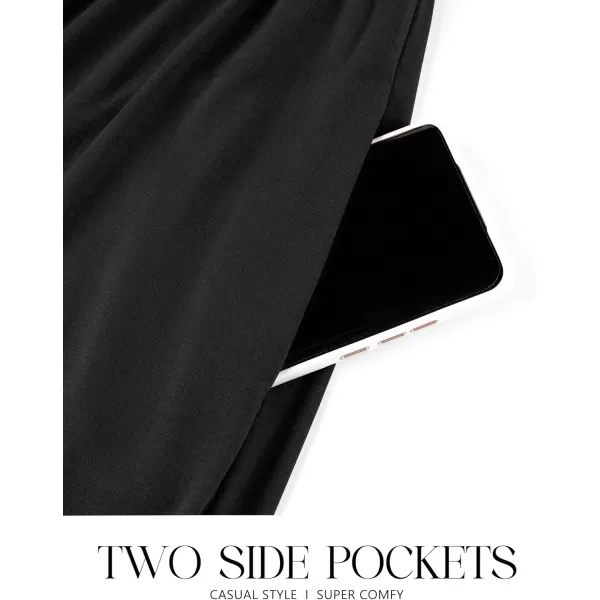 imageZESICA Womens 2024 Fall Long Sleeve Dress Crewneck Casual Loose Pleated Tiered Swing Midi Dresses with PocketsBlack