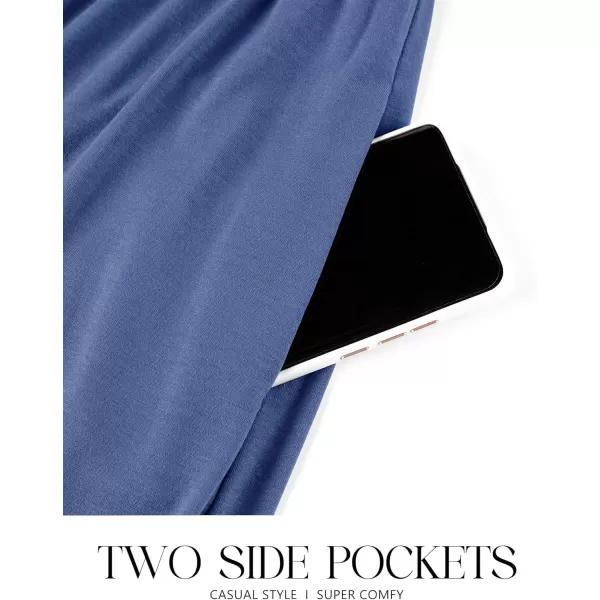 imageZESICA Womens 2024 Fall Long Sleeve Dress Crewneck Casual Loose Pleated Tiered Swing Midi Dresses with PocketsDustyblue