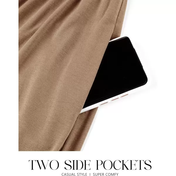 imageZESICA Womens 2024 Fall Long Sleeve Dress Crewneck Casual Loose Pleated Tiered Swing Midi Dresses with PocketsKhaki