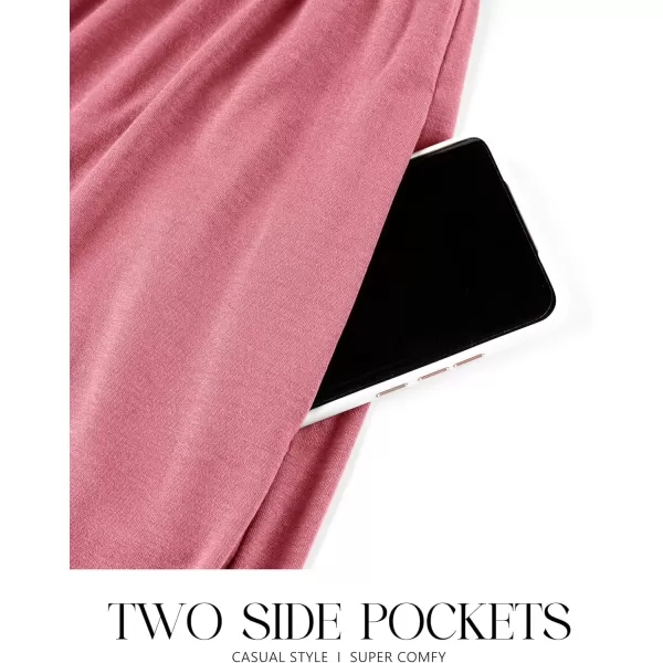 imageZESICA Womens 2024 Fall Long Sleeve Dress Crewneck Casual Loose Pleated Tiered Swing Midi Dresses with PocketsPink