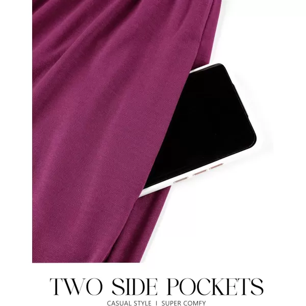 imageZESICA Womens 2024 Fall Long Sleeve Dress Crewneck Casual Loose Pleated Tiered Swing Midi Dresses with PocketsPlum