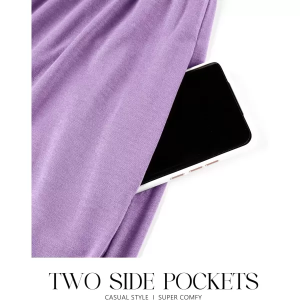 imageZESICA Womens 2024 Fall Long Sleeve Dress Crewneck Casual Loose Pleated Tiered Swing Midi Dresses with PocketsPurple