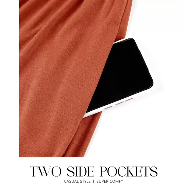 imageZESICA Womens 2024 Fall Long Sleeve Dress Crewneck Casual Loose Pleated Tiered Swing Midi Dresses with PocketsRust