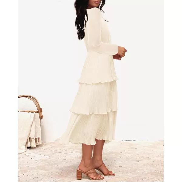 imageZESICA Womens 2024 Long Sleeve Crew Neck Ruffle Tiered Layered Chiffon Flowy Swing Long Midi DressApricot