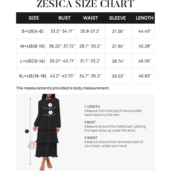 imageZESICA Womens 2024 Long Sleeve Crew Neck Ruffle Tiered Layered Chiffon Flowy Swing Long Midi DressBlack
