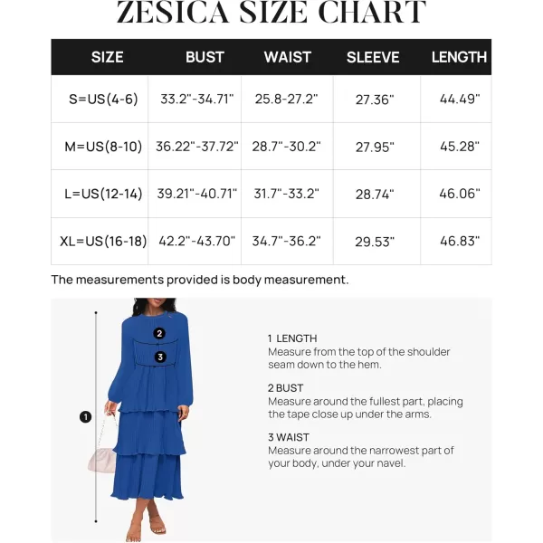 imageZESICA Womens 2024 Long Sleeve Crew Neck Ruffle Tiered Layered Chiffon Flowy Swing Long Midi DressBlue