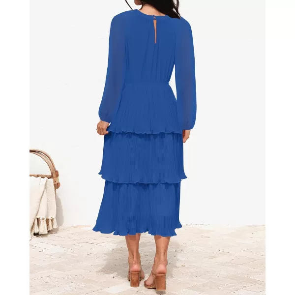 imageZESICA Womens 2024 Long Sleeve Crew Neck Ruffle Tiered Layered Chiffon Flowy Swing Long Midi DressBlue