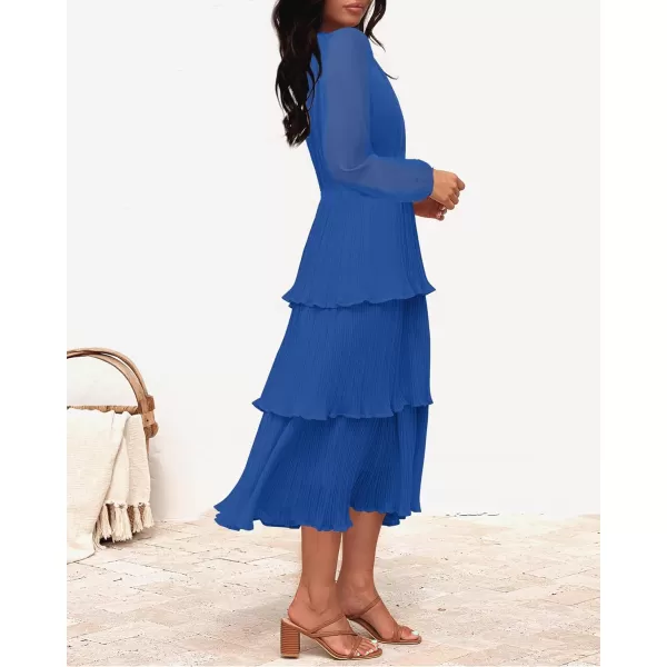 imageZESICA Womens 2024 Long Sleeve Crew Neck Ruffle Tiered Layered Chiffon Flowy Swing Long Midi DressBlue