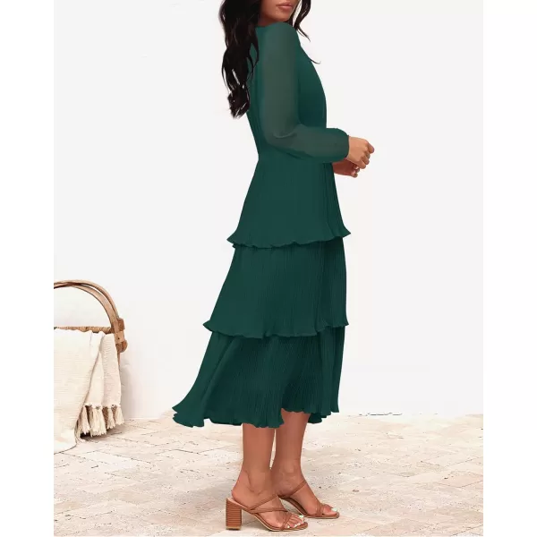 imageZESICA Womens 2024 Long Sleeve Crew Neck Ruffle Tiered Layered Chiffon Flowy Swing Long Midi DressDarkgreen