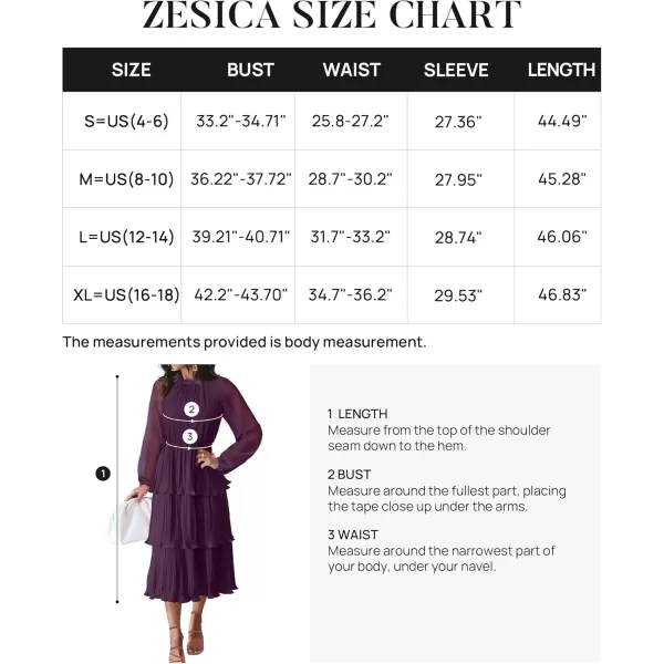 imageZESICA Womens 2024 Long Sleeve Crew Neck Ruffle Tiered Layered Chiffon Flowy Swing Long Midi DressDarkpurple