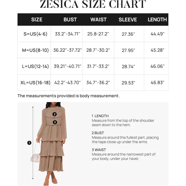 imageZESICA Womens 2024 Long Sleeve Crew Neck Ruffle Tiered Layered Chiffon Flowy Swing Long Midi DressKhaki