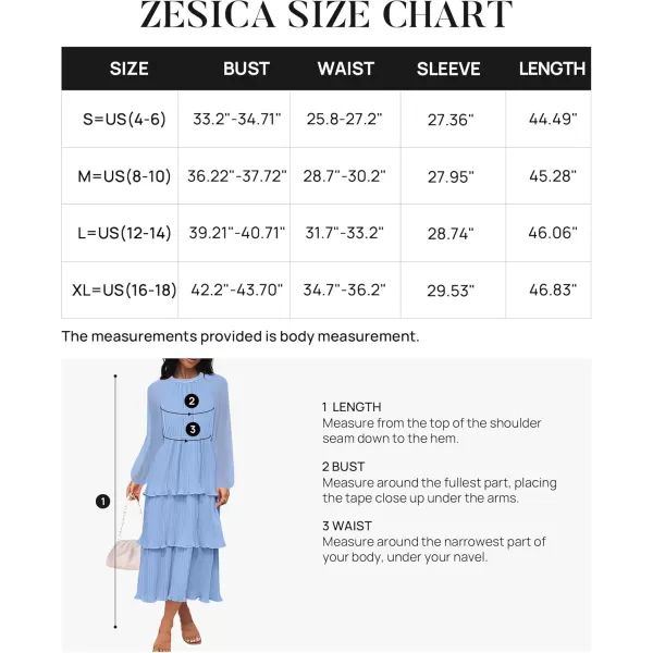 imageZESICA Womens 2024 Long Sleeve Crew Neck Ruffle Tiered Layered Chiffon Flowy Swing Long Midi DressLightblue