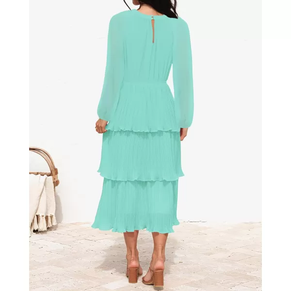 imageZESICA Womens 2024 Long Sleeve Crew Neck Ruffle Tiered Layered Chiffon Flowy Swing Long Midi DressMint