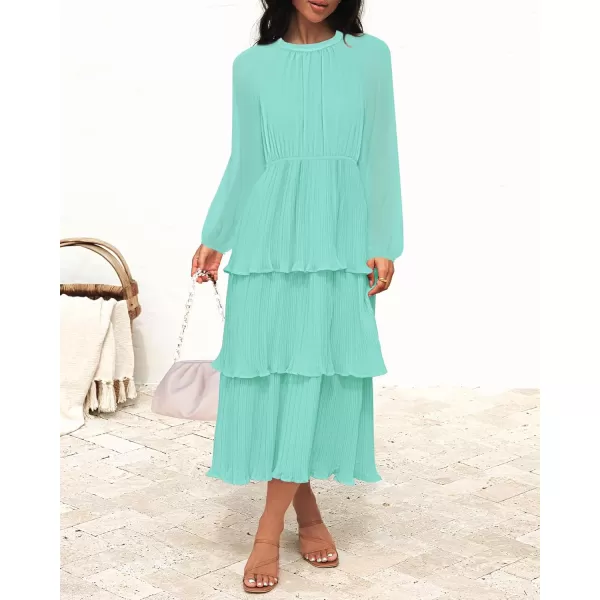 imageZESICA Womens 2024 Long Sleeve Crew Neck Ruffle Tiered Layered Chiffon Flowy Swing Long Midi DressMint