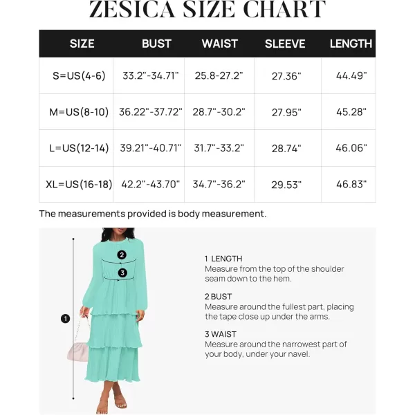 imageZESICA Womens 2024 Long Sleeve Crew Neck Ruffle Tiered Layered Chiffon Flowy Swing Long Midi DressMint