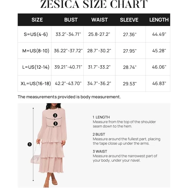 imageZESICA Womens 2024 Long Sleeve Crew Neck Ruffle Tiered Layered Chiffon Flowy Swing Long Midi DressPink