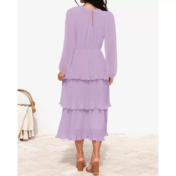 imageZESICA Womens 2024 Long Sleeve Crew Neck Ruffle Tiered Layered Chiffon Flowy Swing Long Midi DressPurple