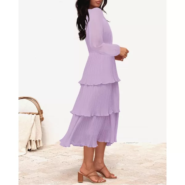 imageZESICA Womens 2024 Long Sleeve Crew Neck Ruffle Tiered Layered Chiffon Flowy Swing Long Midi DressPurple