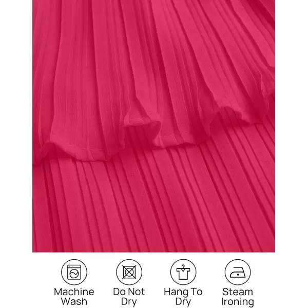 imageZESICA Womens 2024 Long Sleeve Crew Neck Ruffle Tiered Layered Chiffon Flowy Swing Long Midi DressRose