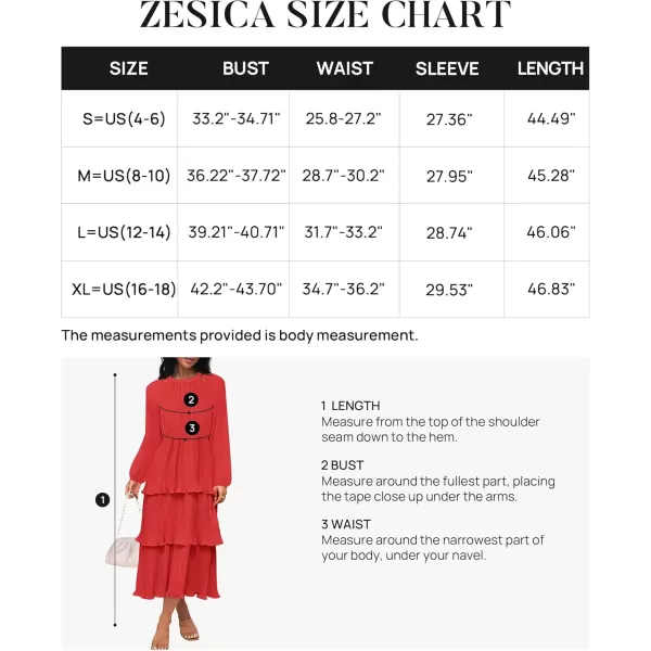 imageZESICA Womens 2024 Long Sleeve Crew Neck Ruffle Tiered Layered Chiffon Flowy Swing Long Midi DressWatermelon