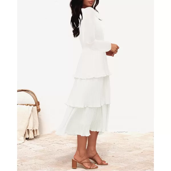 imageZESICA Womens 2024 Long Sleeve Crew Neck Ruffle Tiered Layered Chiffon Flowy Swing Long Midi DressWhite