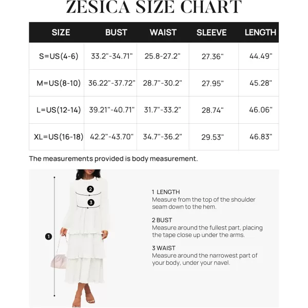 imageZESICA Womens 2024 Long Sleeve Crew Neck Ruffle Tiered Layered Chiffon Flowy Swing Long Midi DressWhite