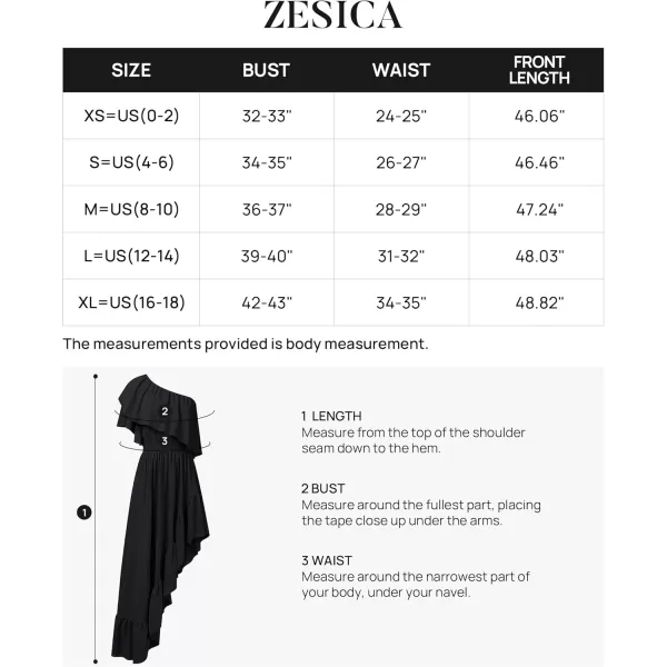 imageZESICA Womens 2024 Summer Boho One Shoulder Sleeveless Ruffle Asymmetrical High Low Flowy Prom Gown Wedding Long DressBlack