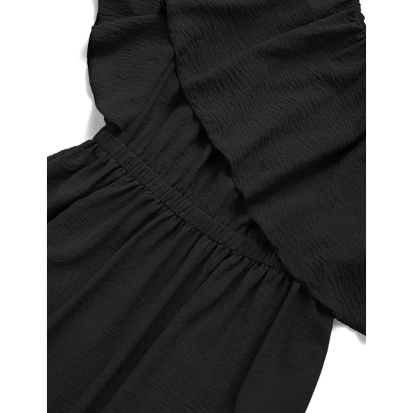 imageZESICA Womens 2024 Summer Boho One Shoulder Sleeveless Ruffle Asymmetrical High Low Flowy Prom Gown Wedding Long DressBlack