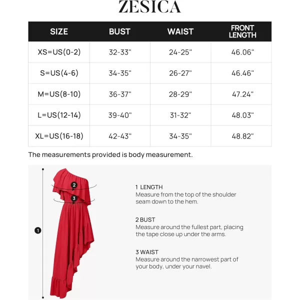 imageZESICA Womens 2024 Summer Boho One Shoulder Sleeveless Ruffle Asymmetrical High Low Flowy Prom Gown Wedding Long DressRed