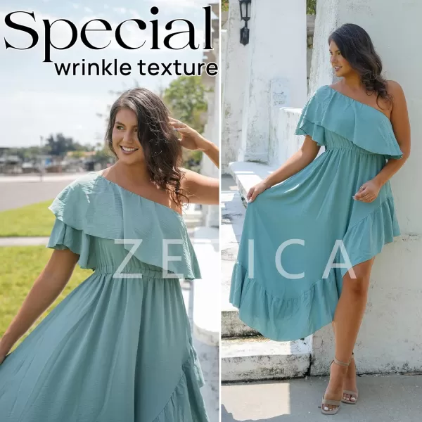 imageZESICA Womens 2024 Summer Boho One Shoulder Sleeveless Ruffle Asymmetrical High Low Flowy Prom Gown Wedding Long DressSage